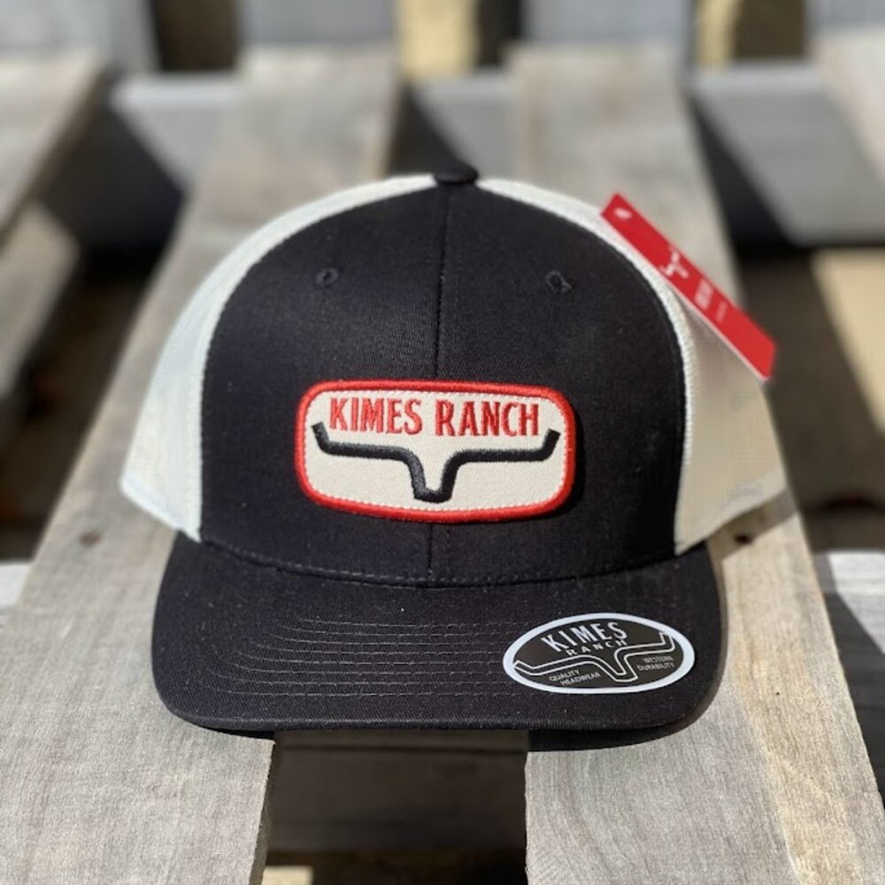 Kimes Ranch Rolling Trucker Black and Beige Ball Cap